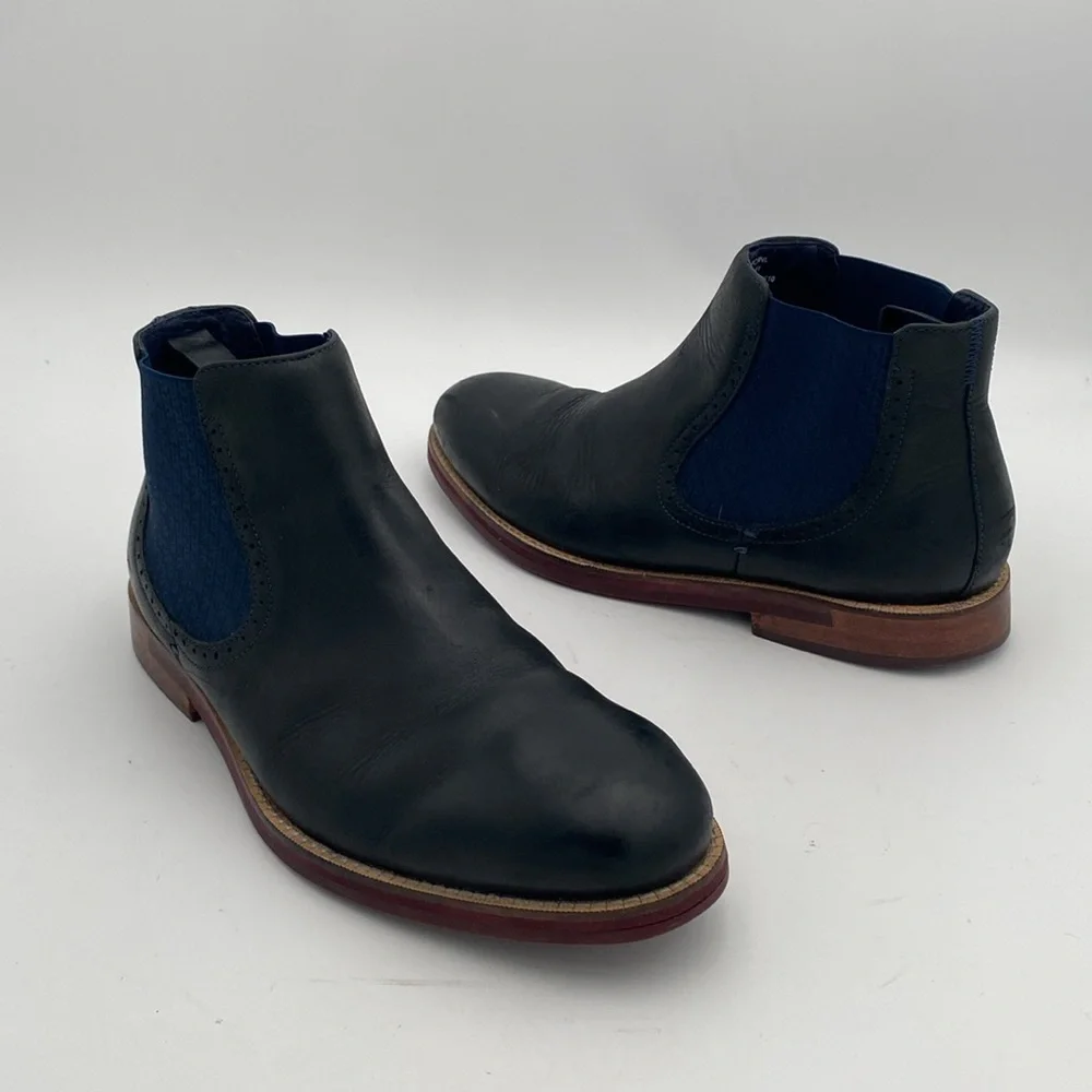 Ted Baker London Kaidon Chelsea Boots Men's 10 Black blue Leather Casual office